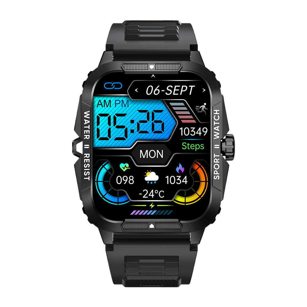 COLMI P76 Smartwatch 1.96 Outdoor Sport Fitness 3ATM Waterdicht Zwart Voorkant