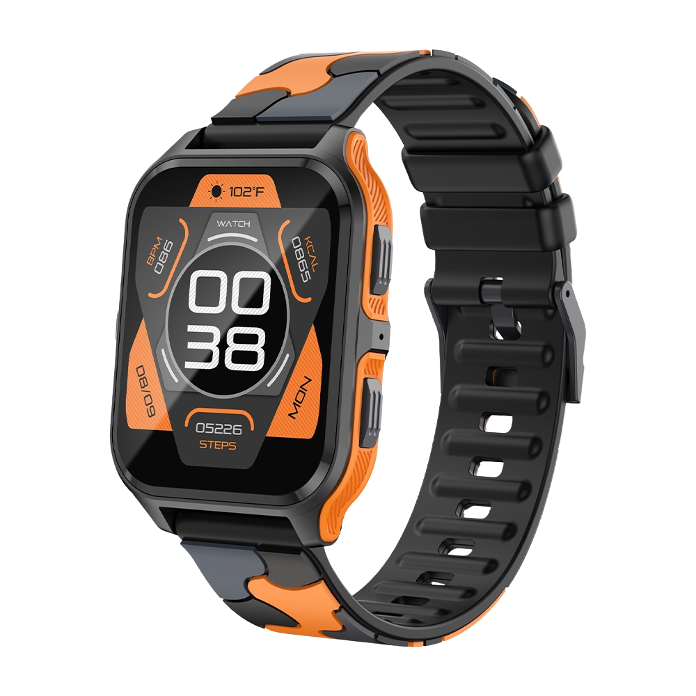 COLMI P73 Smartwatch met 1,9 inch display, geschikt voor buitengebruik, IP68 waterdicht, zwart-oranje camouflage