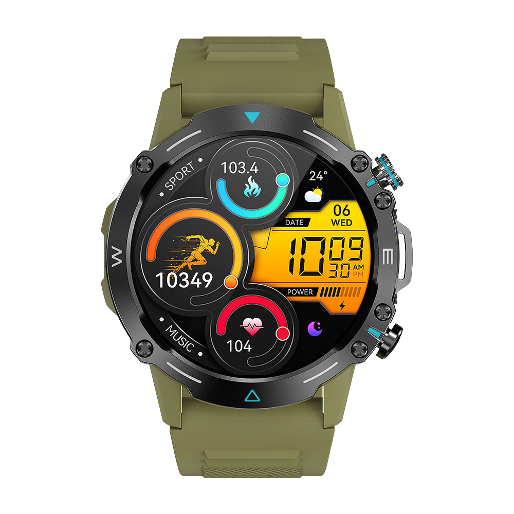 Groene Colmi M42 smartwatch met slank design, meer dan 100 sportmodi en een batterijduur van 10 dagen.