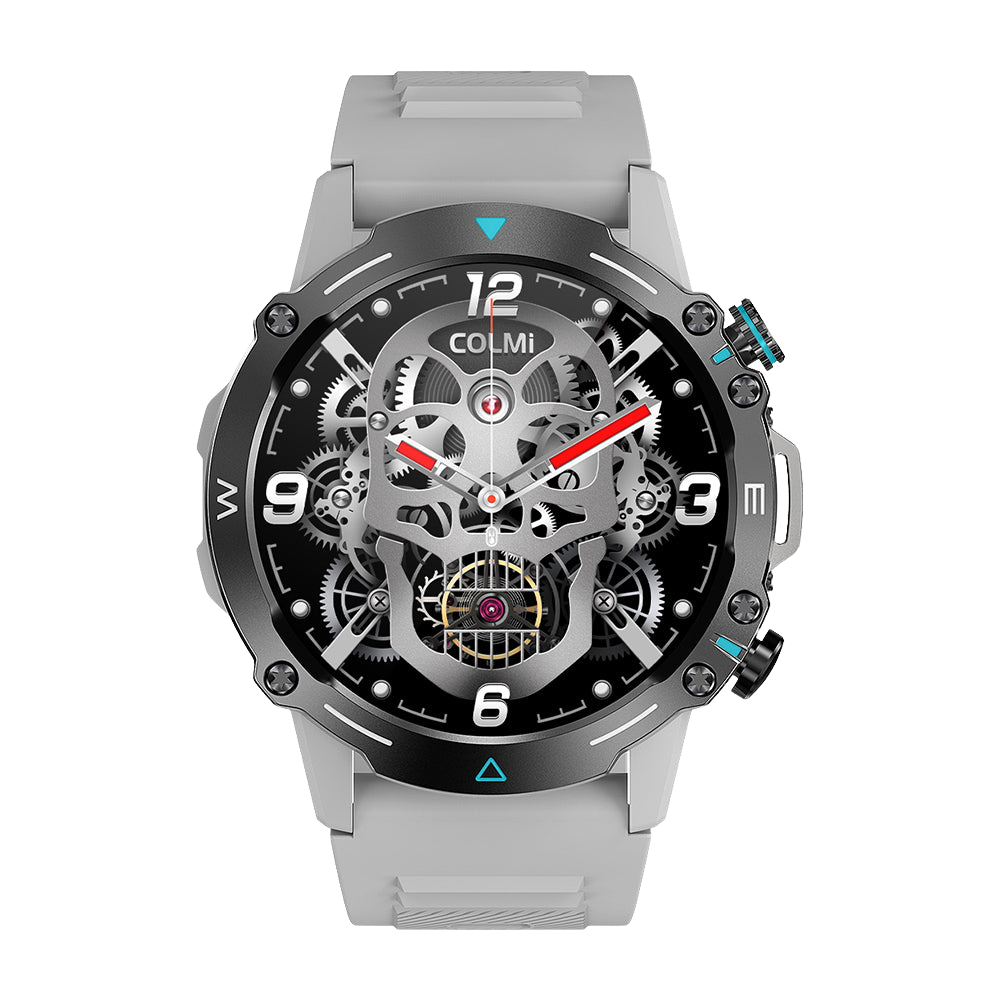 Zilverkleurige Colmi M42 smartwatch met slank design, meer dan 100 sportmodi en een batterijduur van 10 dagen.