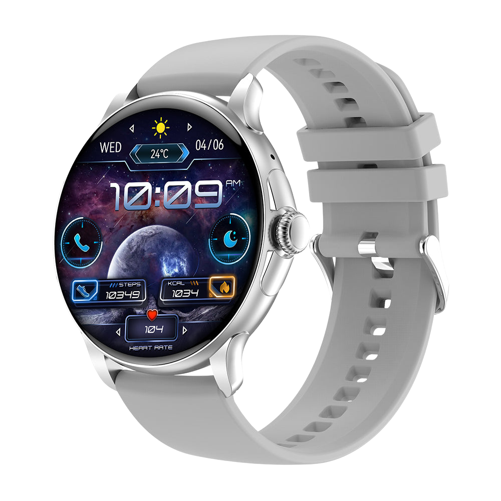 COLMI V72 Smartwatch met slank AMOLED-display, fitnessfuncties en IP68 waterdichtheid, zilverkleurig.