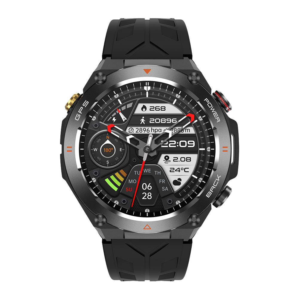 COLMI V75 GPS Smartwatch Robuuste Outdoor Fitness Tracker Zwart Voorkant