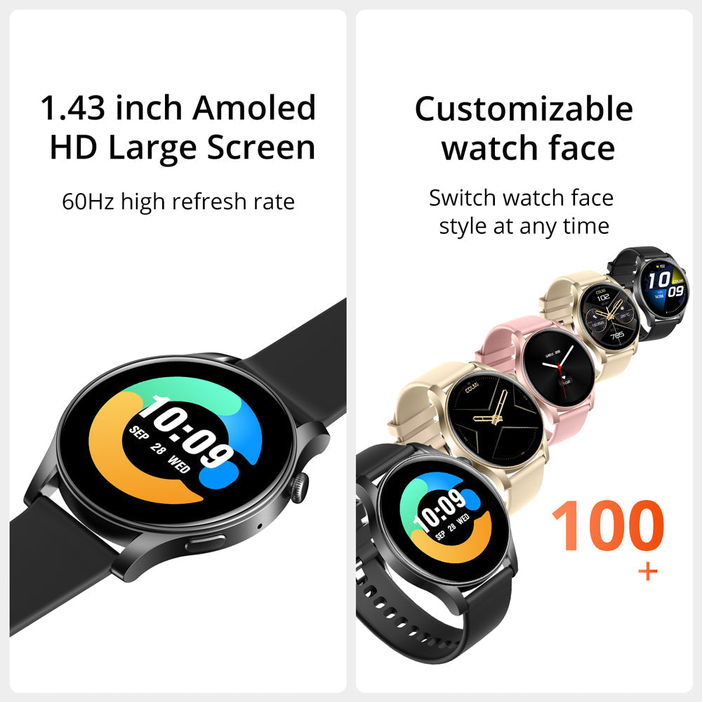 Colmi V73 smartwatch met groot AMOLED-scherm en aanpasbare achtergronden.