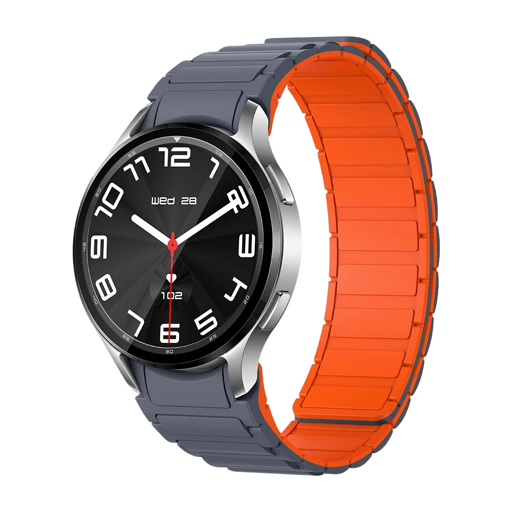 De zilverkleurige Colmi i28 Ultra smartwatch met magnetische band heeft een rond display, geavanceerde sensoren voor het bijhouden van de gezondheid, een batterijduur van 10 dagen en een IP68 waterdichtheidscertificering.